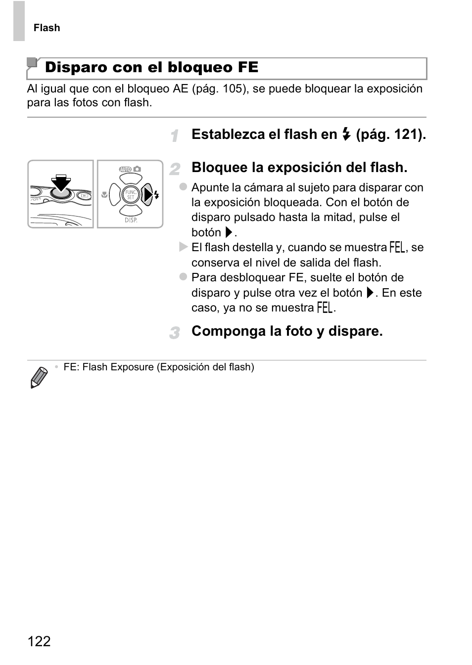 Disparo con el bloqueo fe, Componga la foto y dispare | Canon PowerShot D20 User Manual | Page 122 / 221