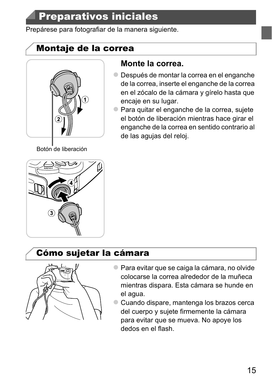 Preparativos iniciales | Canon PowerShot D20 User Manual | Page 15 / 221