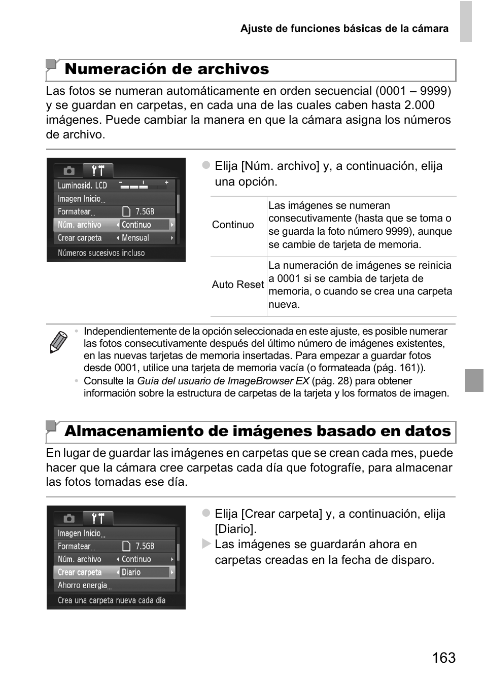 Rpeta (pág. 163), Numeración de archivos, Almacenamiento de imágenes basado en datos | Canon PowerShot D20 User Manual | Page 163 / 221