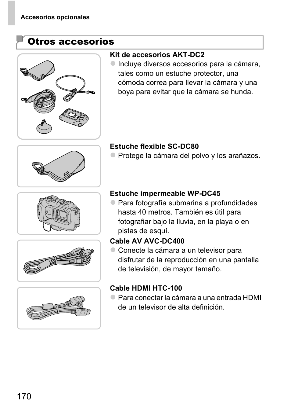 Otros accesorios | Canon PowerShot D20 User Manual | Page 170 / 221