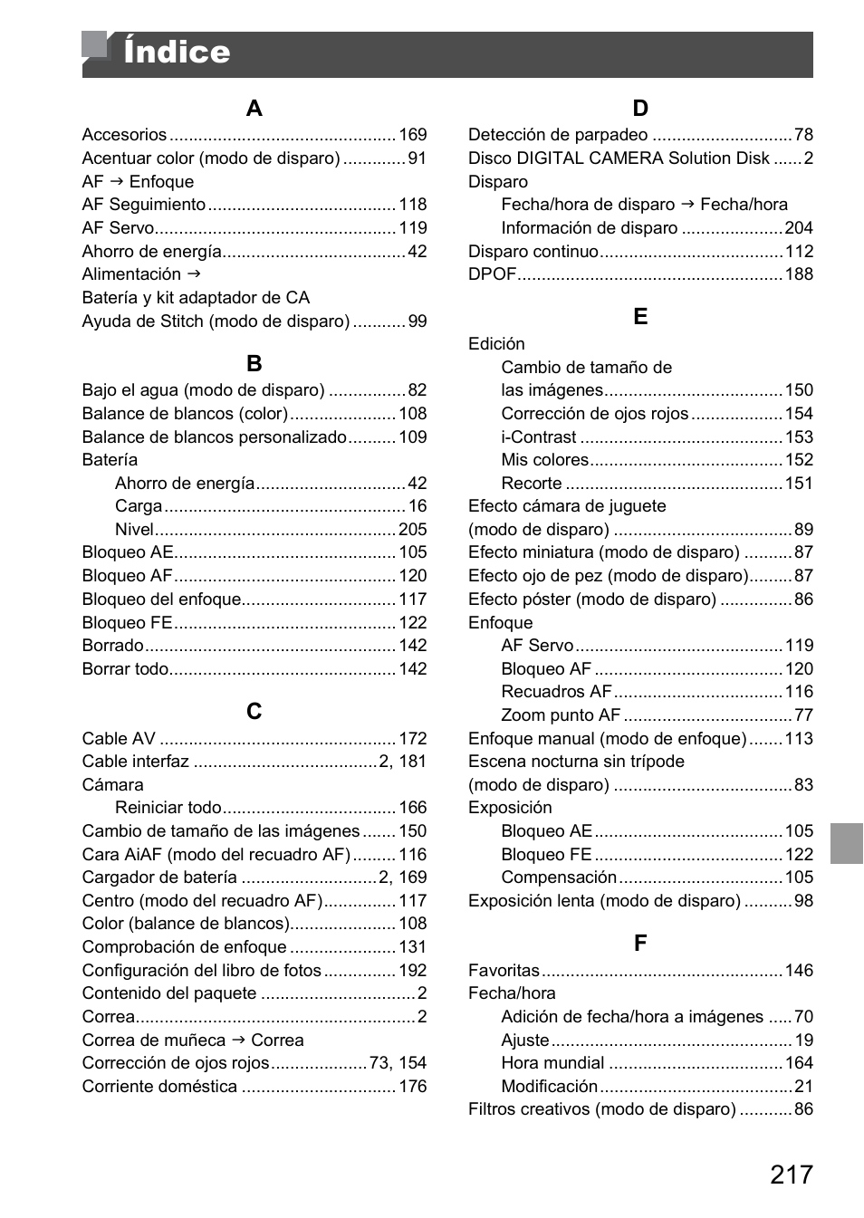 Índice | Canon PowerShot D20 User Manual | Page 217 / 221