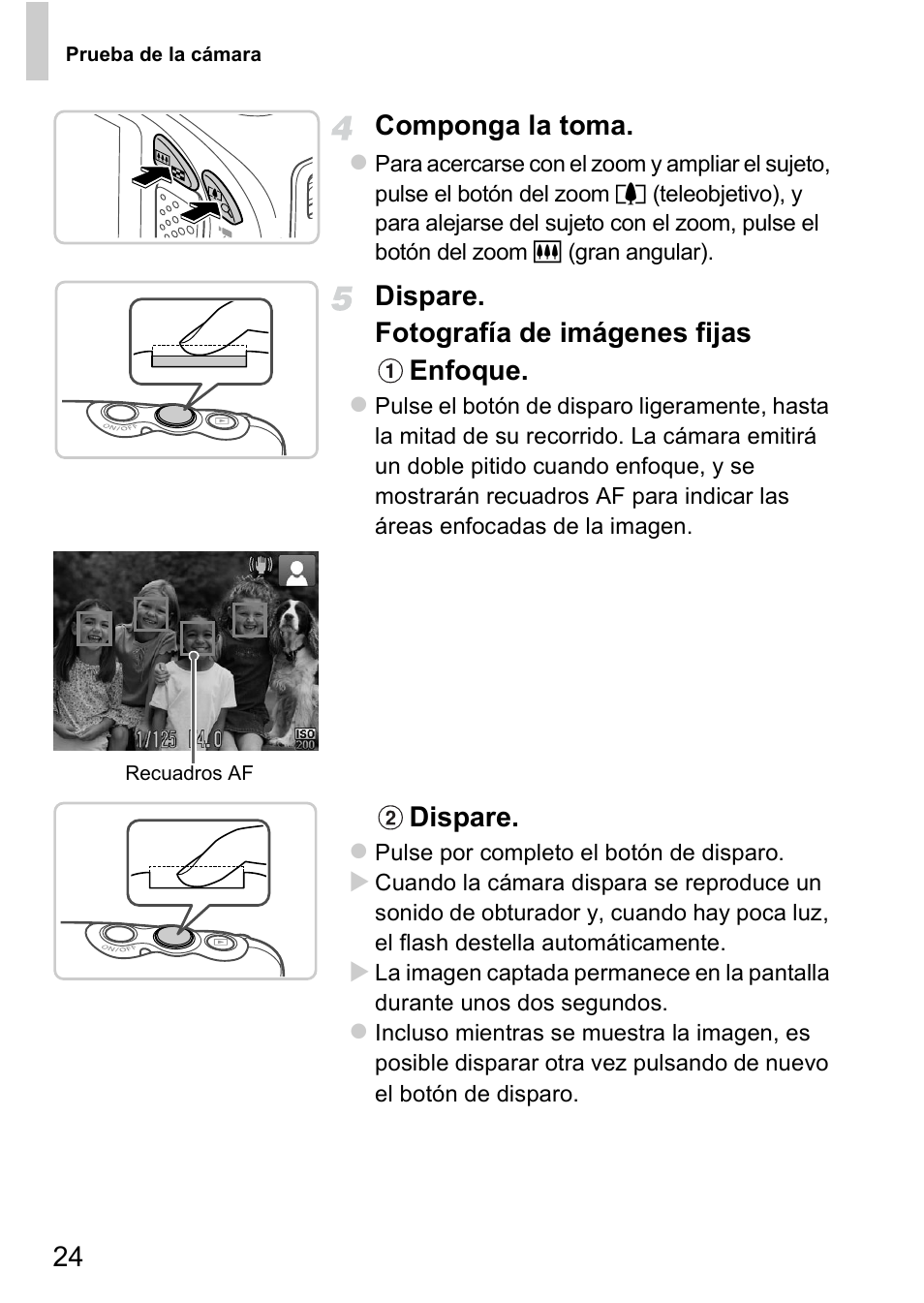 24 componga la toma, Dispare. fotografía de imágenes fijas enfoque, Dispare | Canon PowerShot D20 User Manual | Page 24 / 221