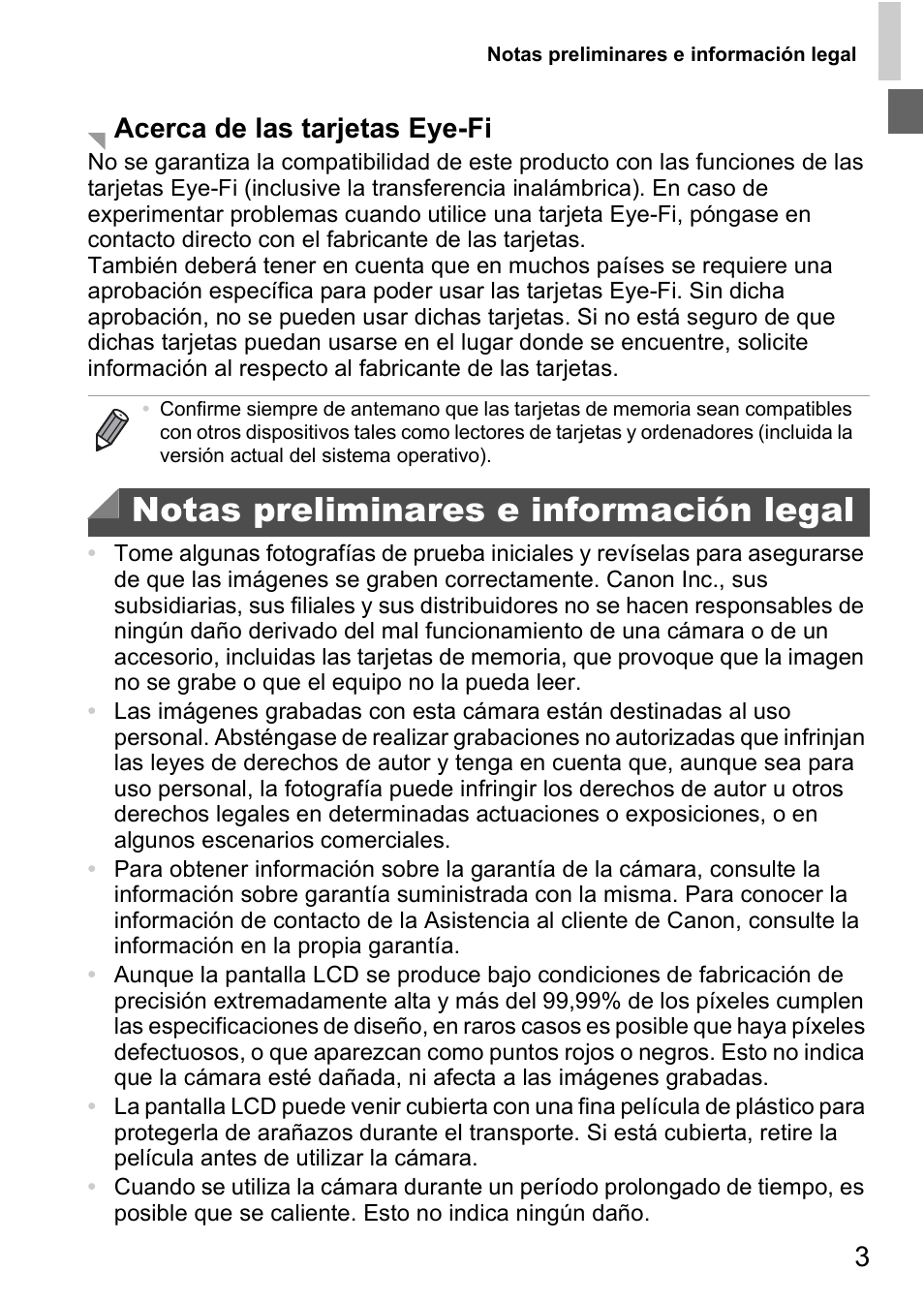 Notas preliminares e información legal, Acerca de las tarjetas eye-fi | Canon PowerShot D20 User Manual | Page 3 / 221