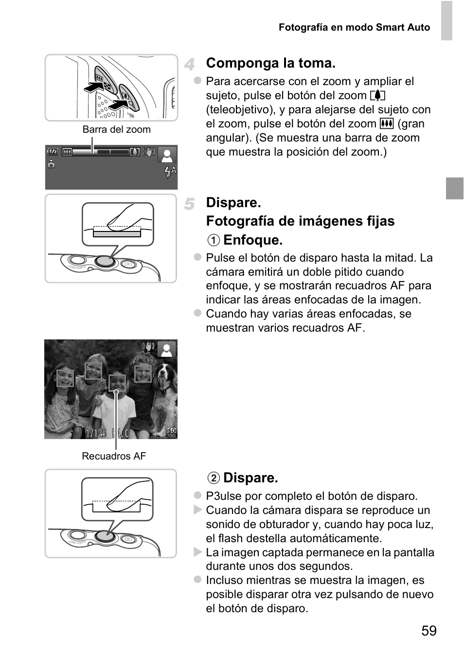 59 componga la toma, Dispare. fotografía de imágenes fijas enfoque, Dispare | Canon PowerShot D20 User Manual | Page 59 / 221