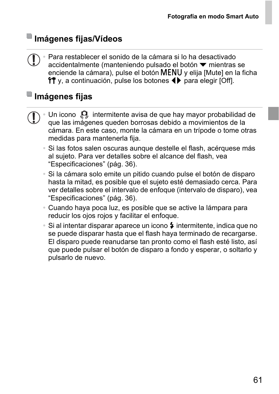 61 imágenes fijas/vídeos, Imágenes fijas | Canon PowerShot D20 User Manual | Page 61 / 221