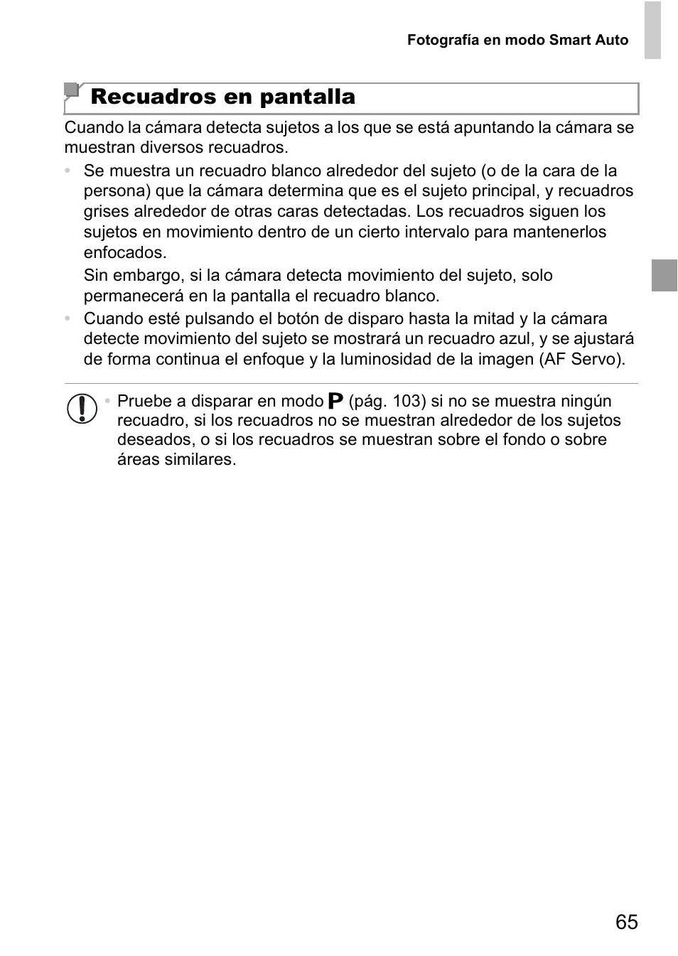 Recuadros en pantalla | Canon PowerShot D20 User Manual | Page 65 / 221