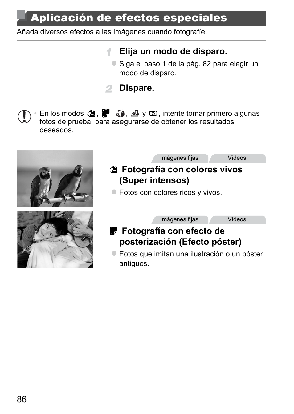 Aplicación de efectos especiales, Pág. 86), Elija un modo de disparo | Canon PowerShot D20 User Manual | Page 86 / 221