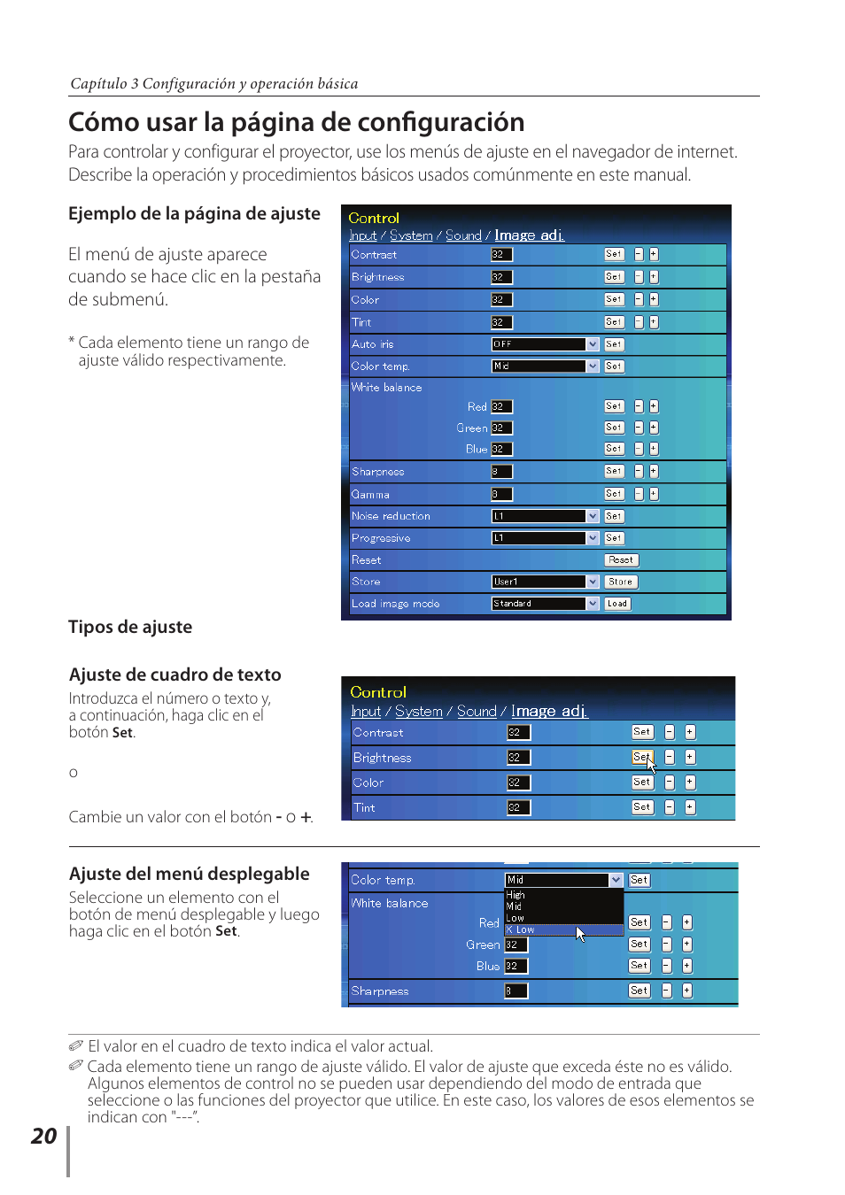 Cómo usar la página de configuración | Canon LV-7292A User Manual | Page 20 / 60