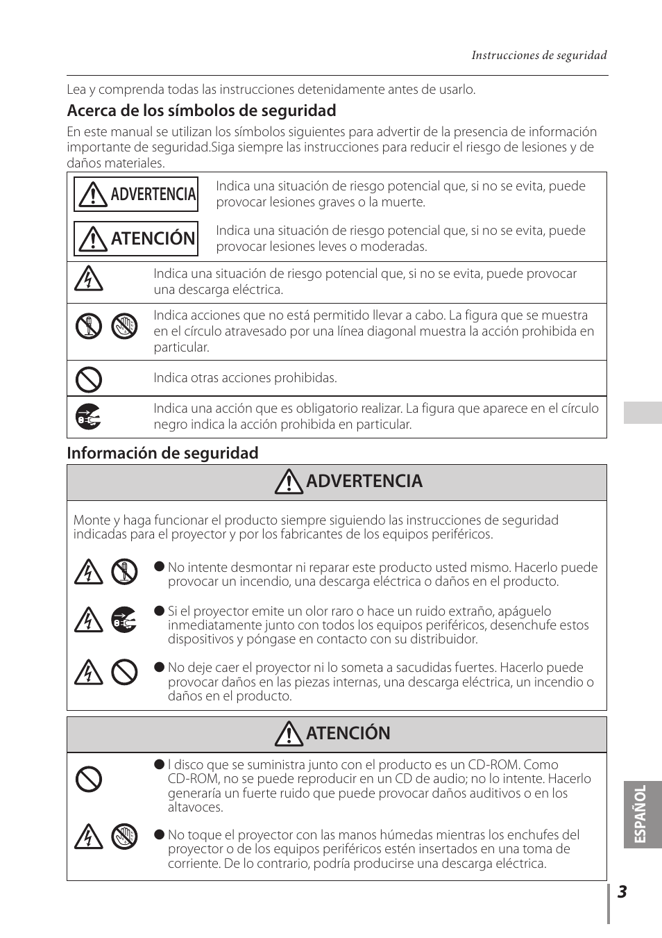Advertencia atención | Canon LV-7292A User Manual | Page 3 / 60