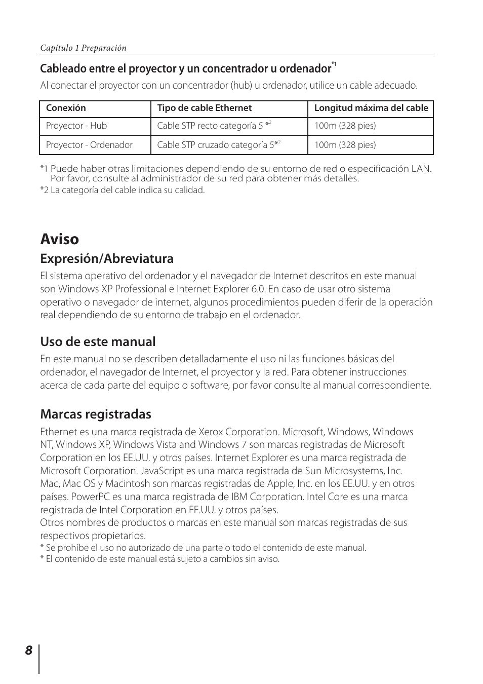 Aviso, Expresión/abreviatura, Uso de este manual | Marcas registradas | Canon LV-7292A User Manual | Page 8 / 60