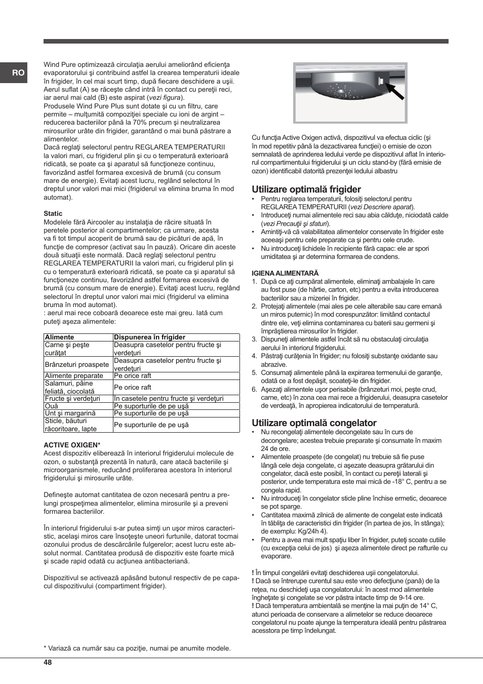 Utilizare optimală frigider, Utilizare optimală congelator | Hotpoint Ariston Combinato EBMH 18311 V O3 User Manual | Page 48 / 64