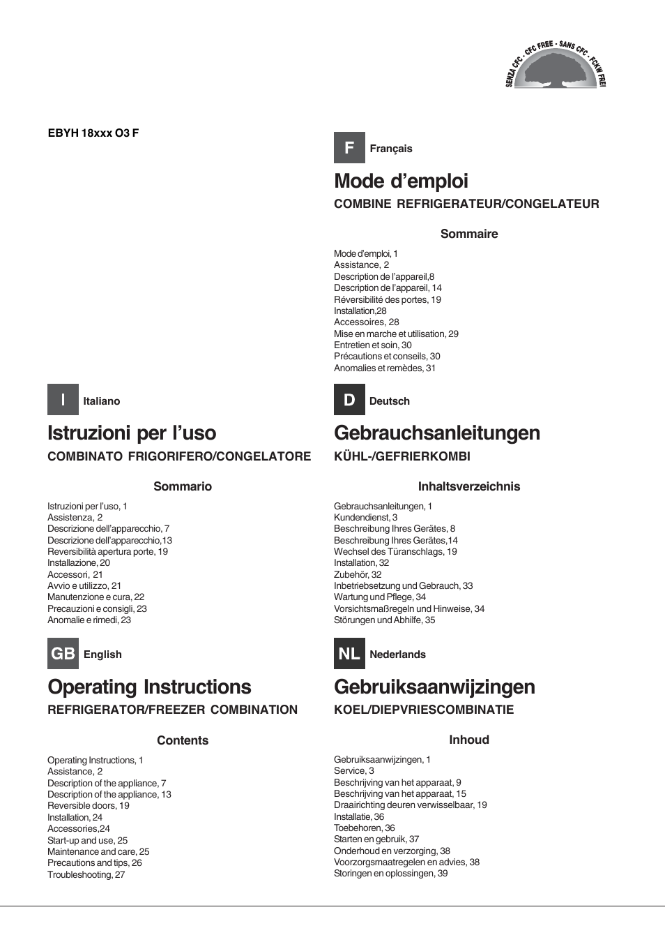 Hotpoint Ariston EBYH 18223 03 F User Manual | 64 pages