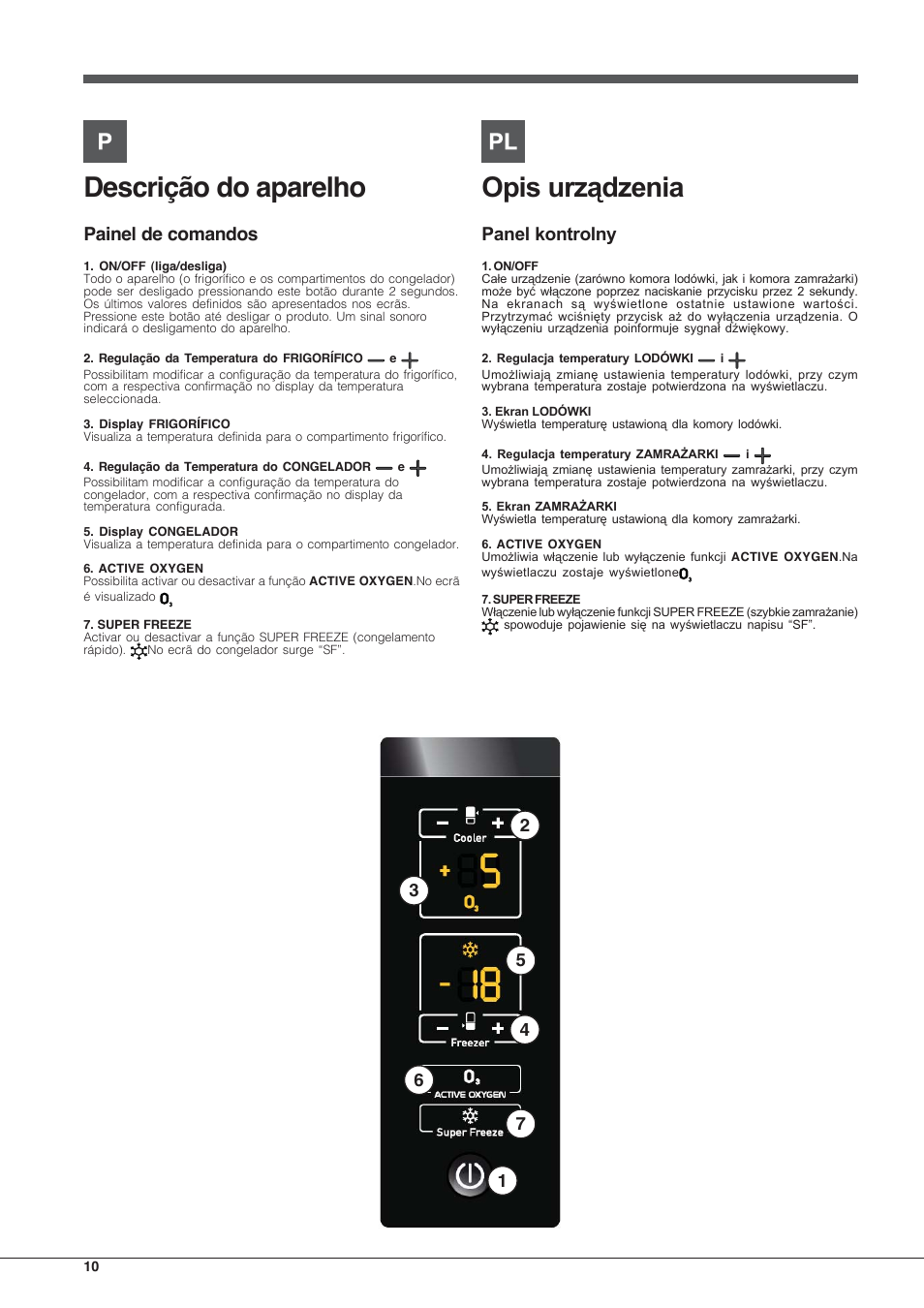 Descrição do aparelho, Painel de comandos | Hotpoint Ariston EBYH 18223 03 F User Manual | Page 10 / 64