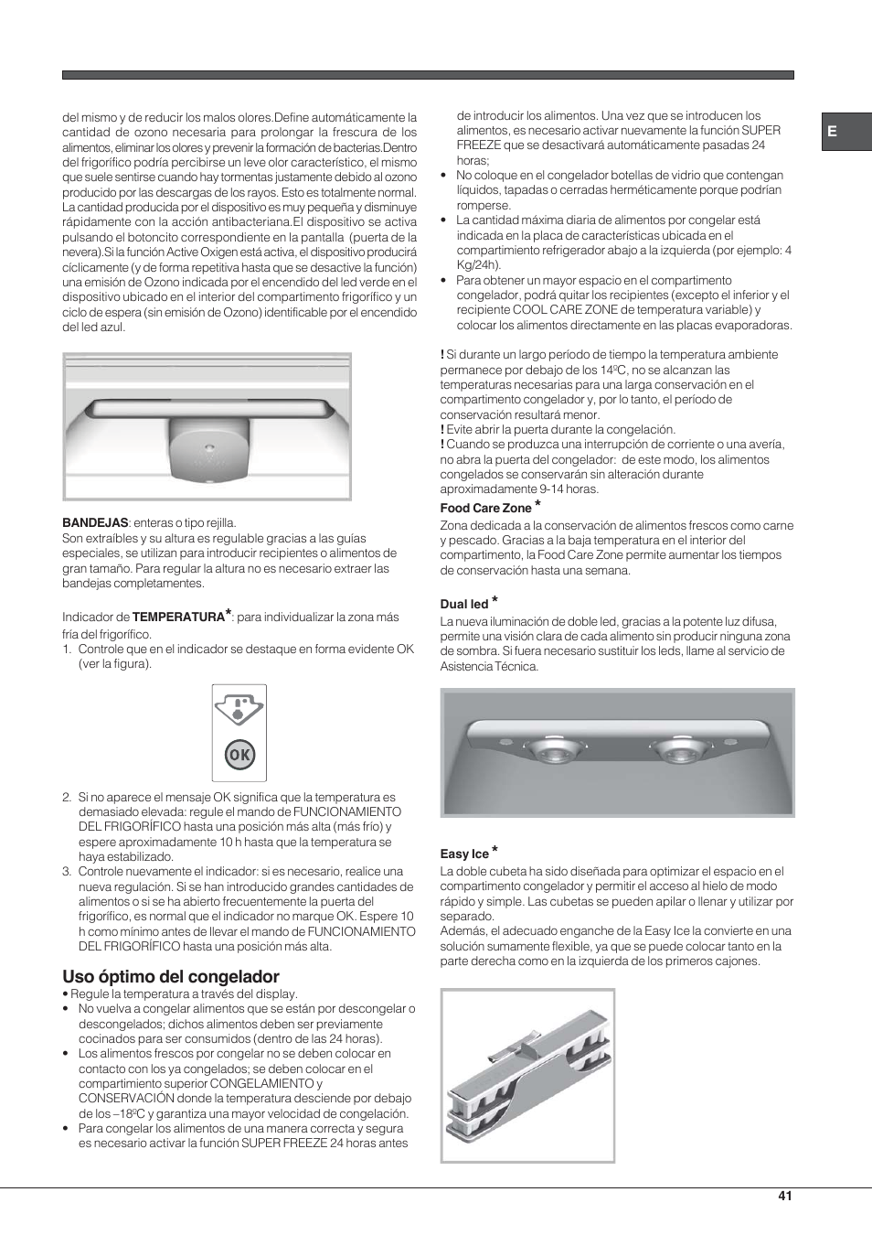 Uso óptimo del congelador | Hotpoint Ariston EBYH 18223 03 F User Manual | Page 41 / 64