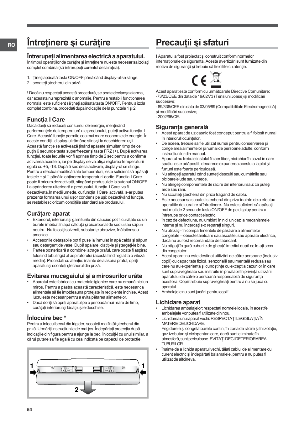 Hotpoint Ariston EBYH 18223 03 F User Manual | Page 54 / 64