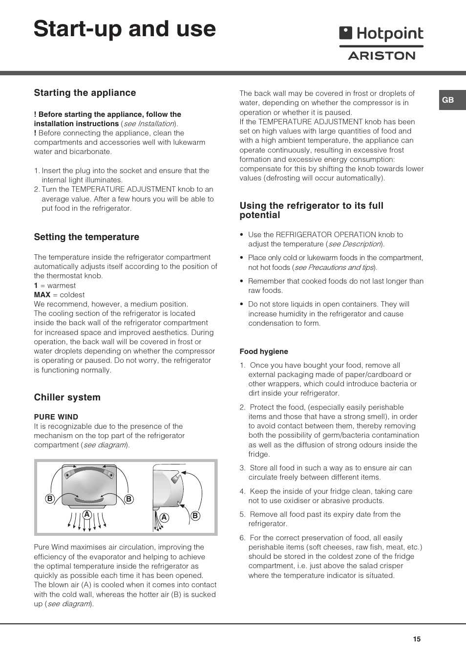 Start-up and use | Hotpoint Ariston Combinato SBM 1827V-HA User Manual | Page 15 / 72