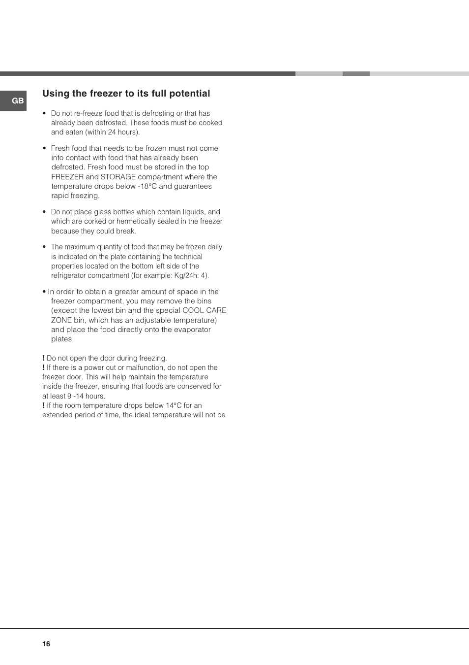 Using the freezer to its full potential | Hotpoint Ariston Combinato SBM 1827V-HA User Manual | Page 16 / 72