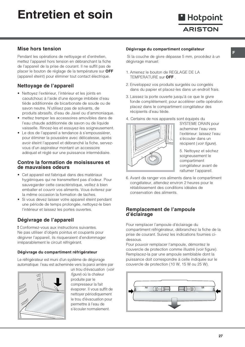 Entretien et soin | Hotpoint Ariston Combinato SBM 1827V-HA User Manual | Page 27 / 72