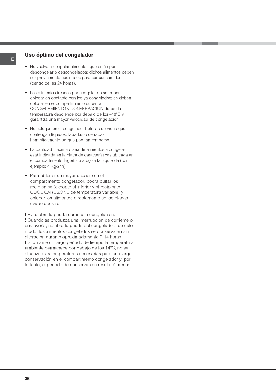 Uso óptimo del congelador | Hotpoint Ariston Combinato SBM 1827V-HA User Manual | Page 36 / 72