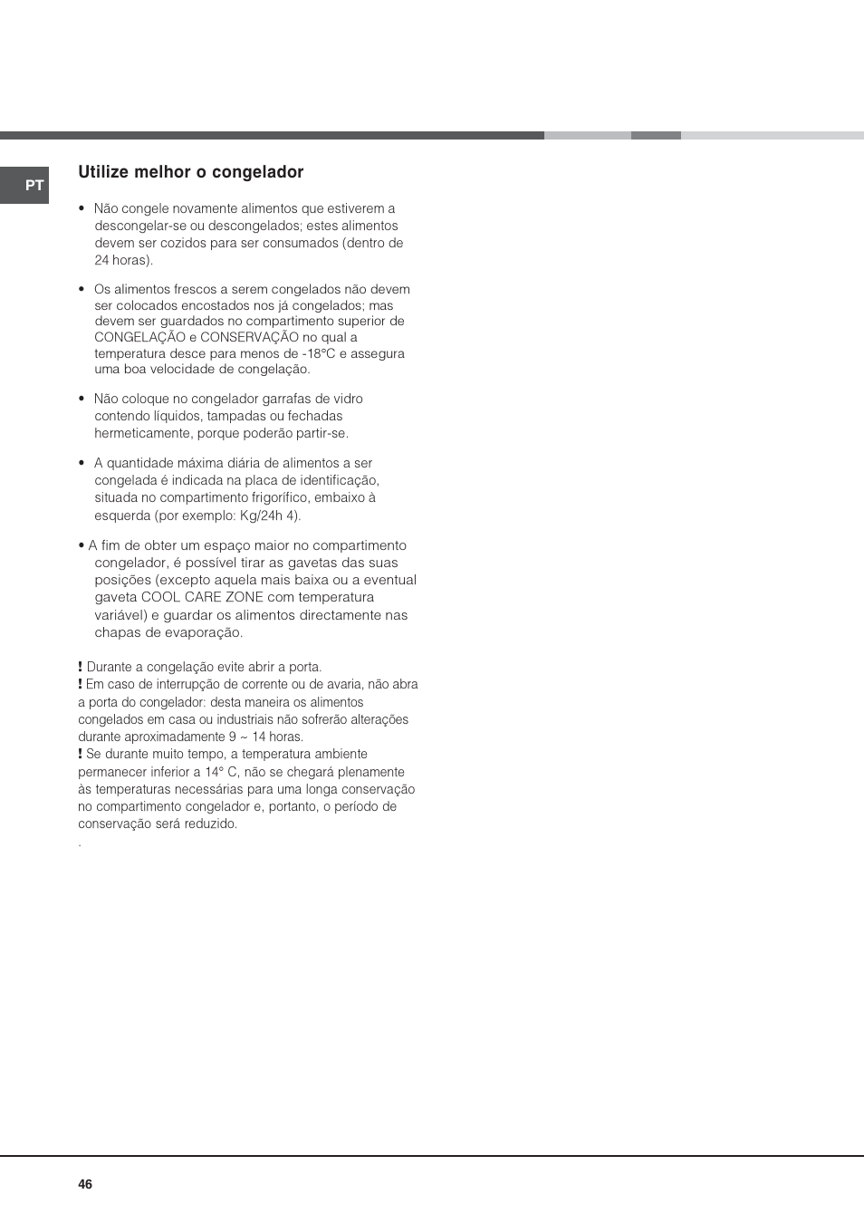 Utilize melhor o congelador | Hotpoint Ariston Combinato SBM 1827V-HA User Manual | Page 46 / 72