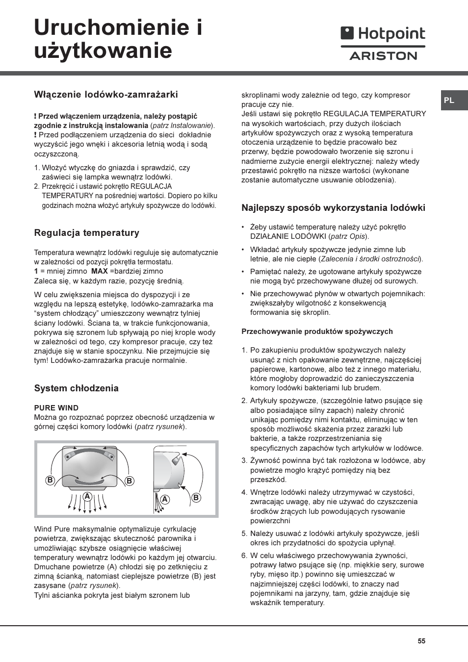 Uruchomienie i u¿ytkowanie | Hotpoint Ariston Combinato SBM 1827V-HA User Manual | Page 55 / 72