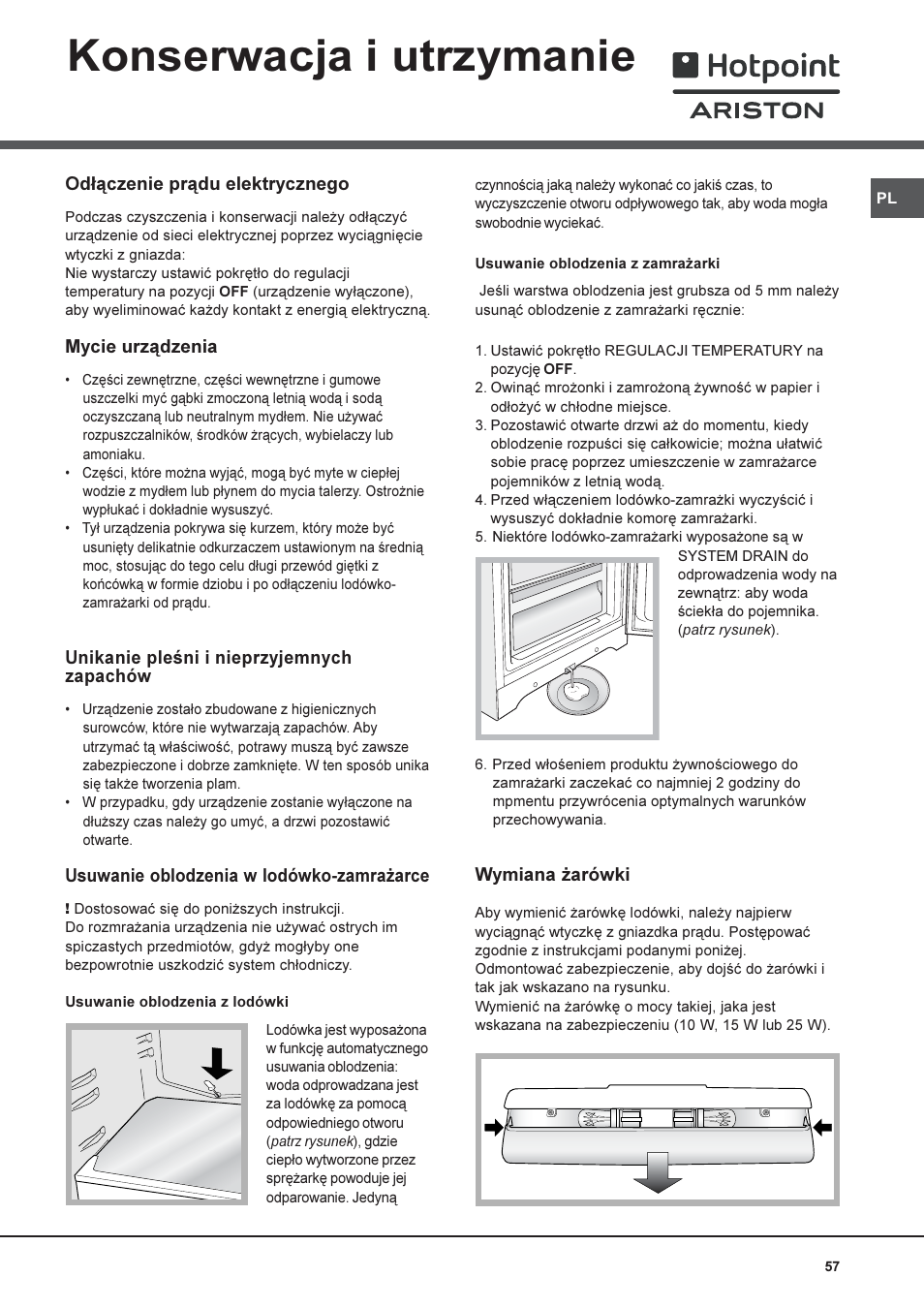 Konserwacja i utrzymanie | Hotpoint Ariston Combinato SBM 1827V-HA User Manual | Page 57 / 72