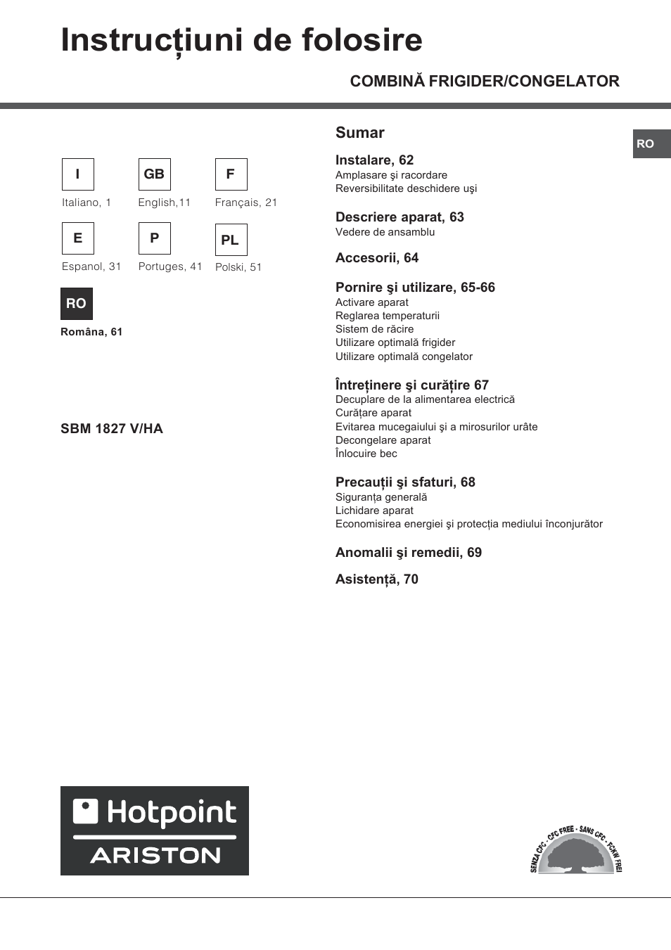 Hotpoint Ariston Combinato SBM 1827V-HA User Manual | Page 61 / 72