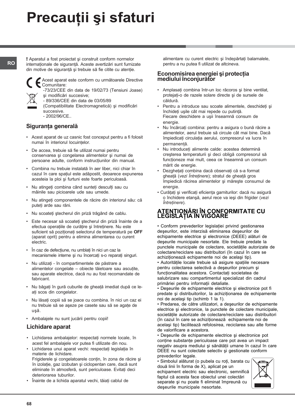 Hotpoint Ariston Combinato SBM 1827V-HA User Manual | Page 68 / 72