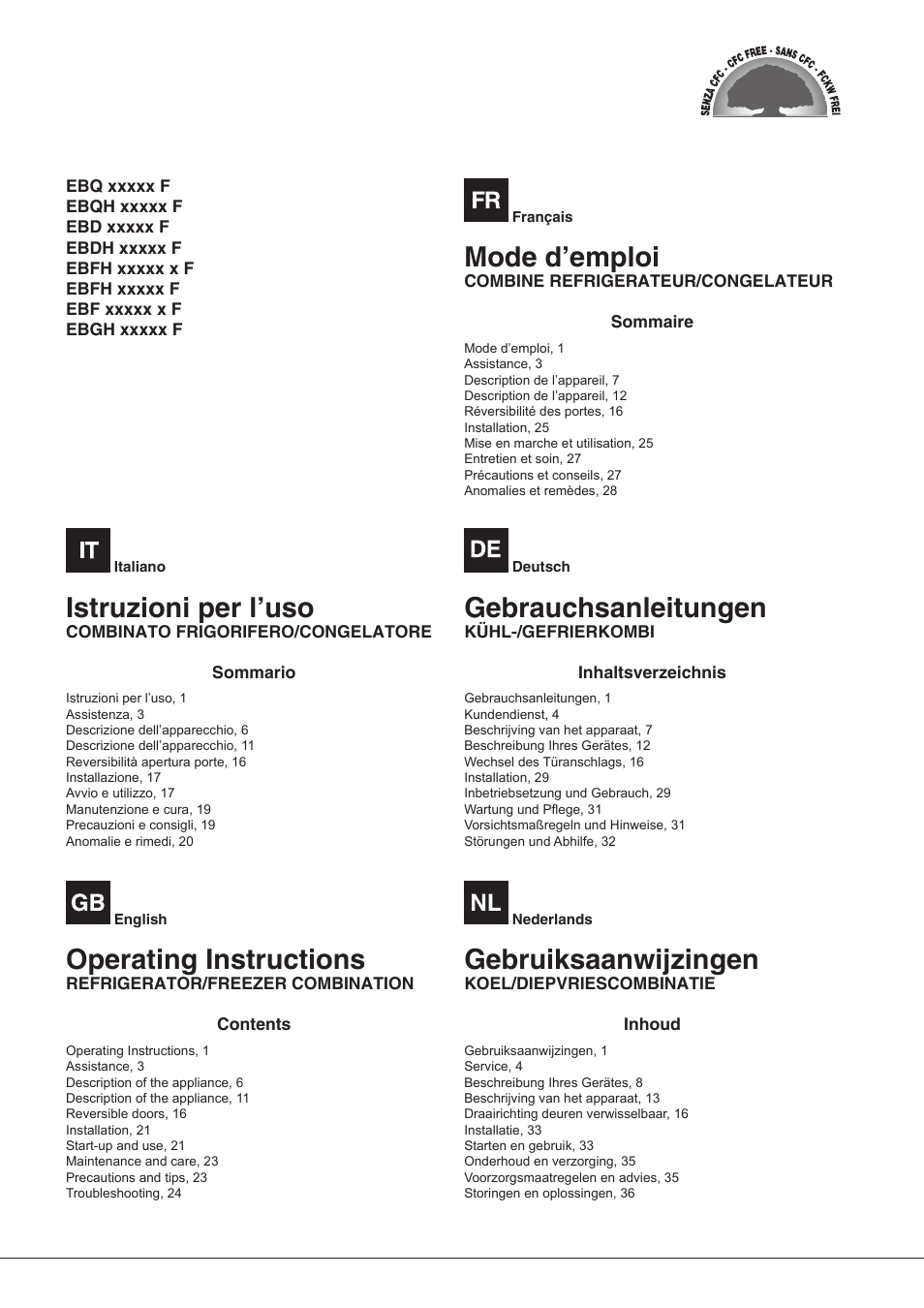 Hotpoint Ariston Combinato EBDH 18223 F User Manual | 52 pages