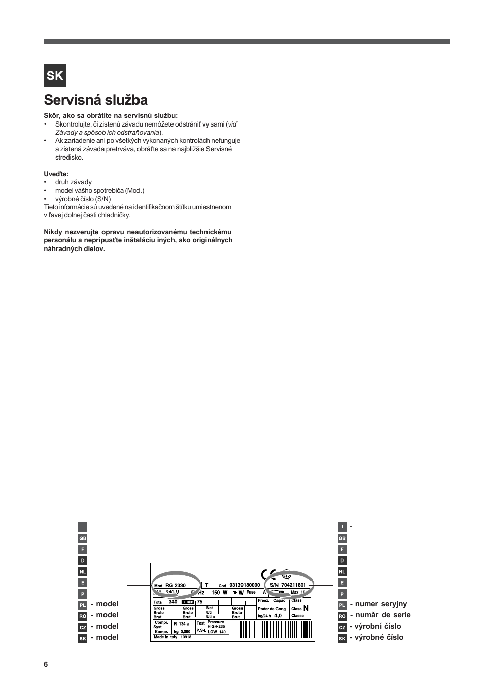 Hotpoint Ariston Combinato EBYH 20320 V User Manual | Page 6 / 64