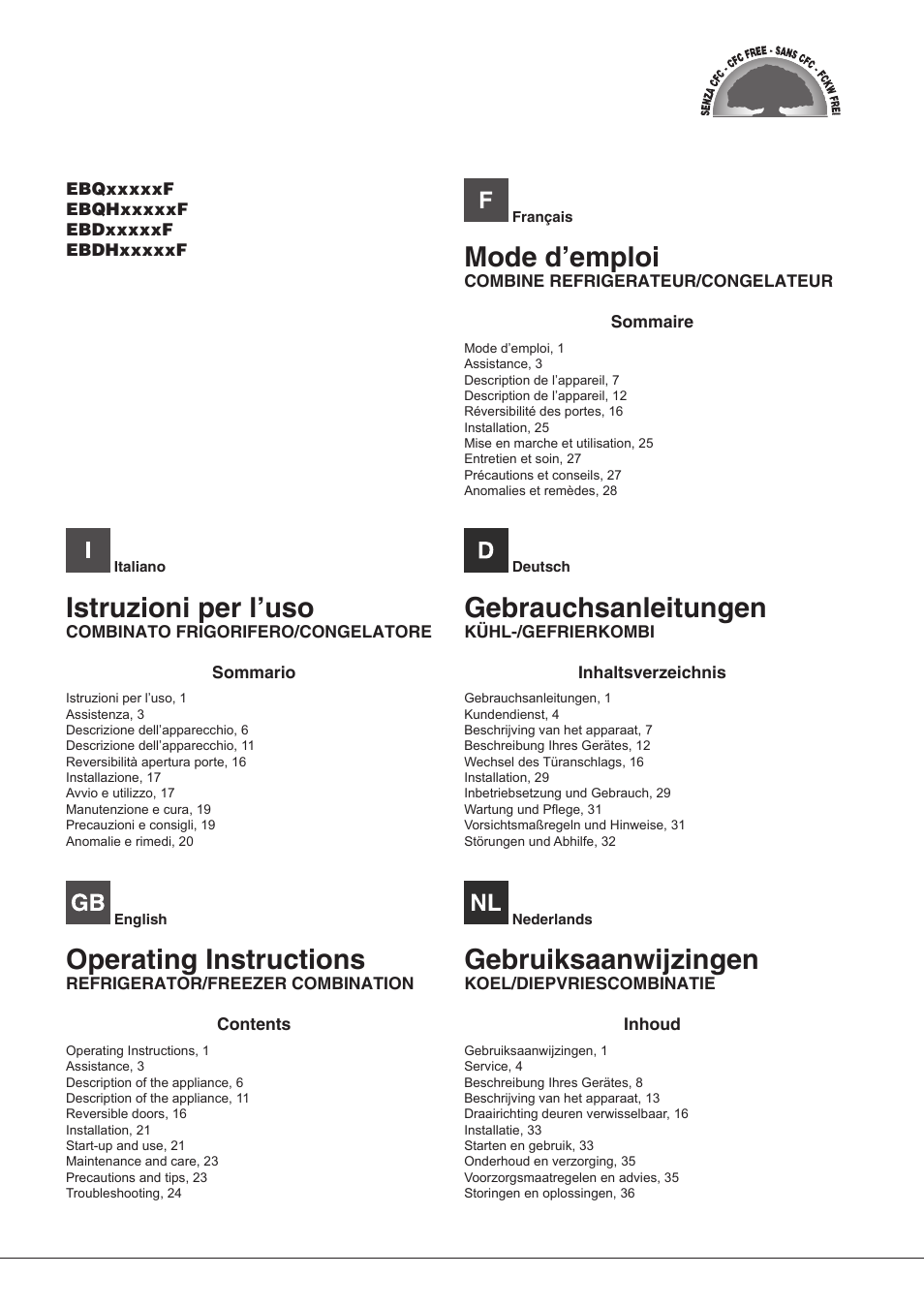 Hotpoint Ariston Combinato EBD 18323 F User Manual | 52 pages