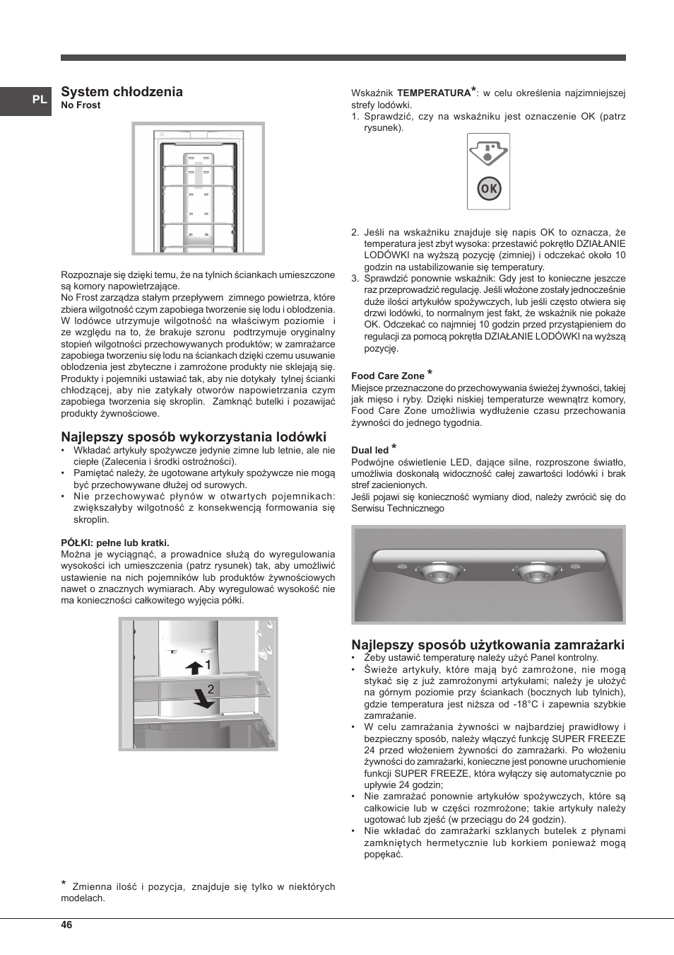 System chłodzenia, Najlepszy sposób wykorzystania lodówki, Najlepszy sposób użytkowania zamrażarki | Hotpoint Ariston Combinato EBD 18323 F User Manual | Page 46 / 52