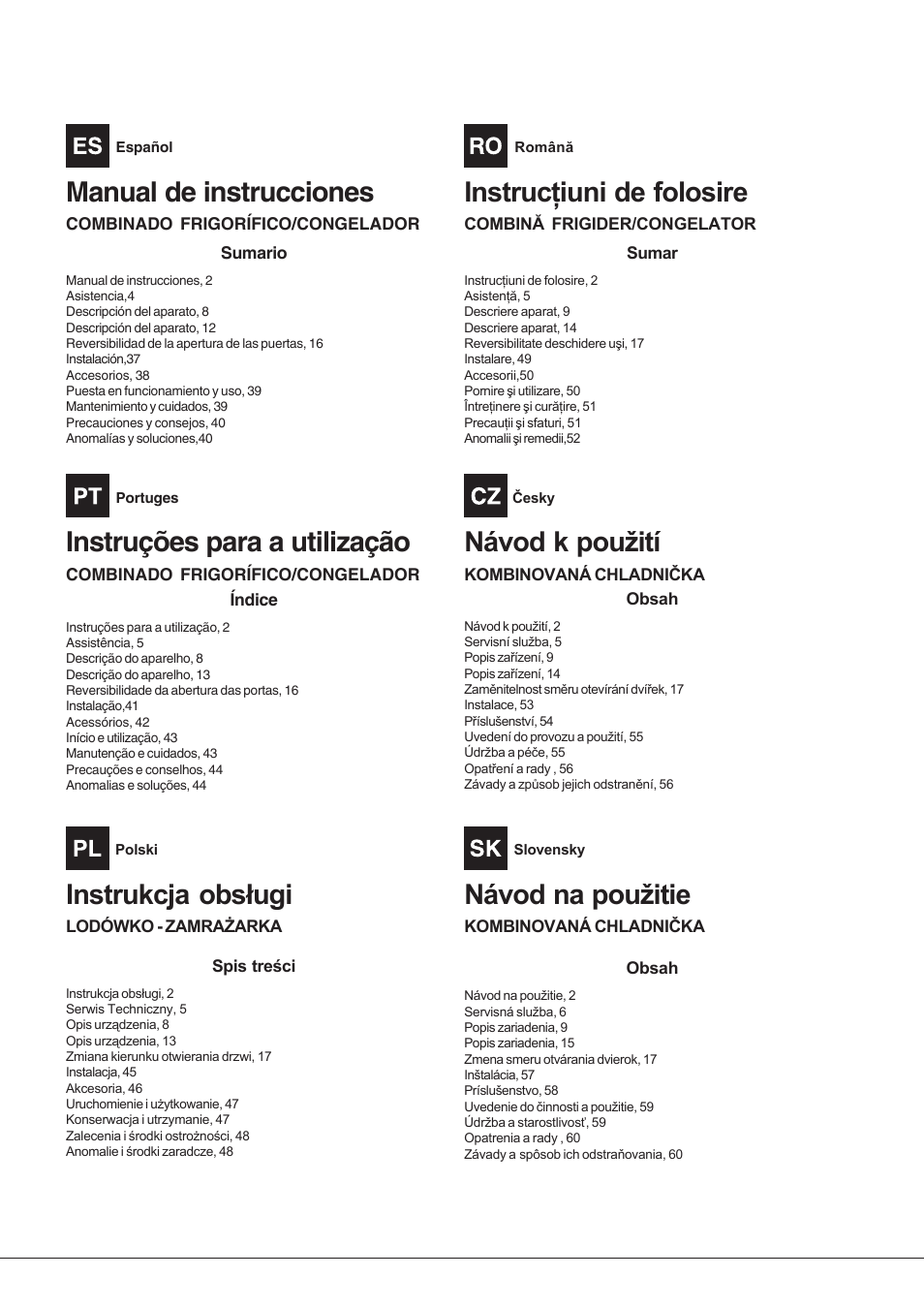 Manual de instrucciones, Instruções para a utilização | Hotpoint Ariston SDSY 17xx V x User Manual | Page 2 / 60