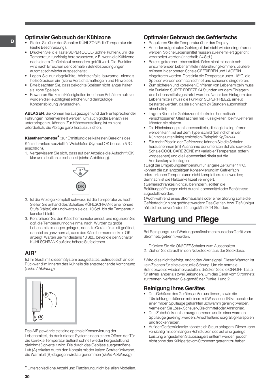 Wartung und pflege, Optimaler gebrauch der kühlzone, Optimaler gebrauch des gefrierfachs | Reinigung ihres gerätes | Hotpoint Ariston SDSY 17xx V x User Manual | Page 30 / 60