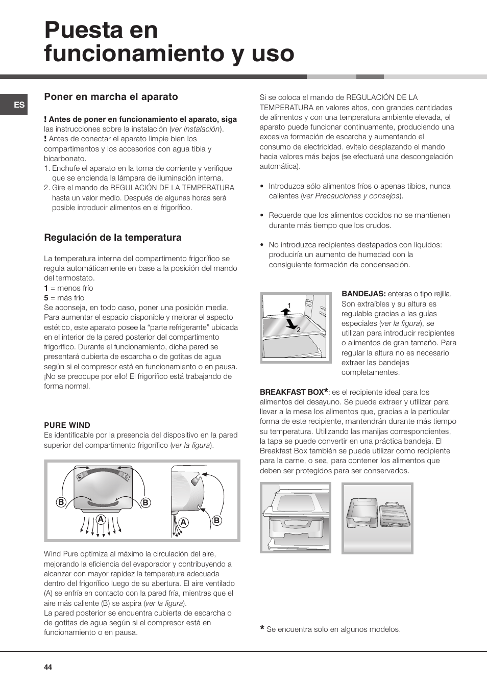 Puesta en funcionamiento y uso | Hotpoint Ariston Doppia Porta BDZ M 330 IX-HA User Manual | Page 44 / 72