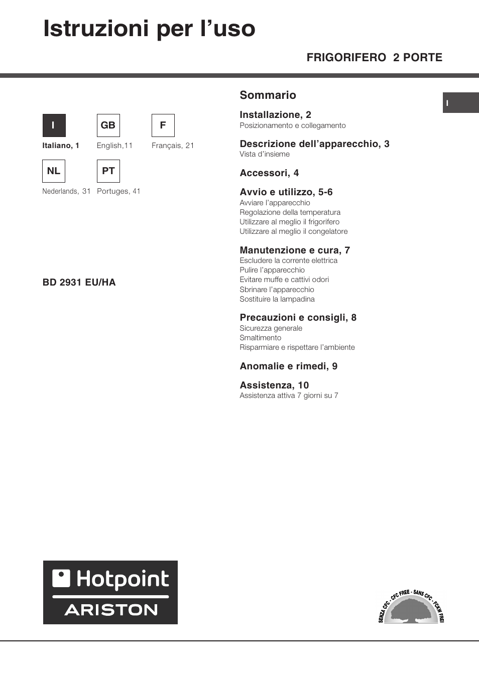 Hotpoint Ariston Doppia Porta BD 2931 EU-HA User Manual | 52 pages