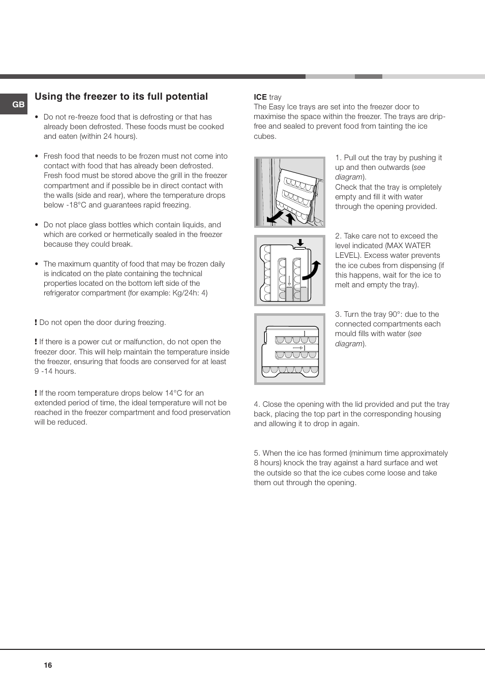 Using the freezer to its full potential | Hotpoint Ariston Doppia Porta BD 2931 EU-HA User Manual | Page 16 / 52