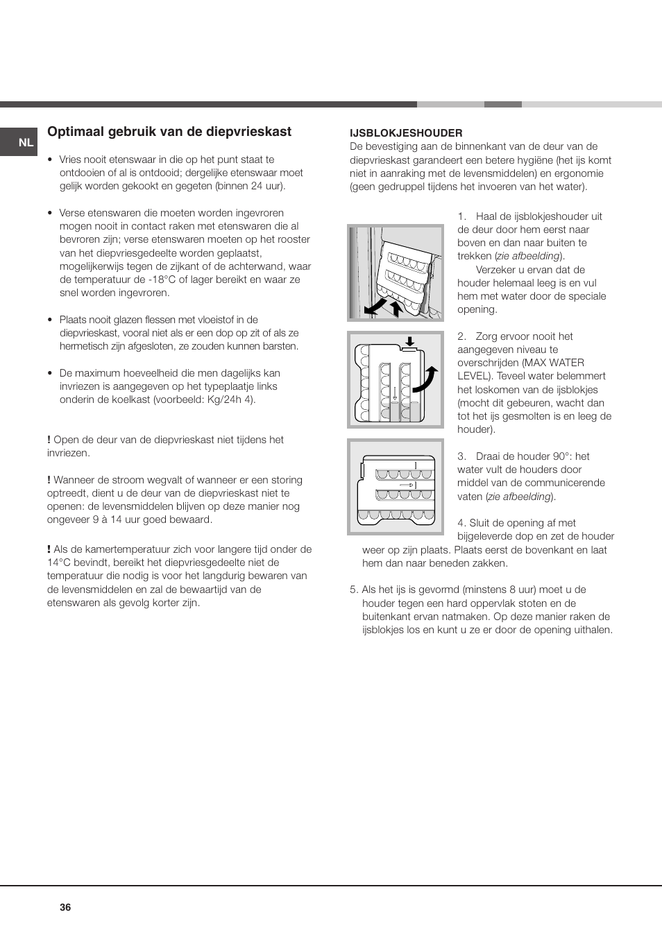 Optimaal gebruik van de diepvrieskast | Hotpoint Ariston Doppia Porta BD 2931 EU-HA User Manual | Page 36 / 52