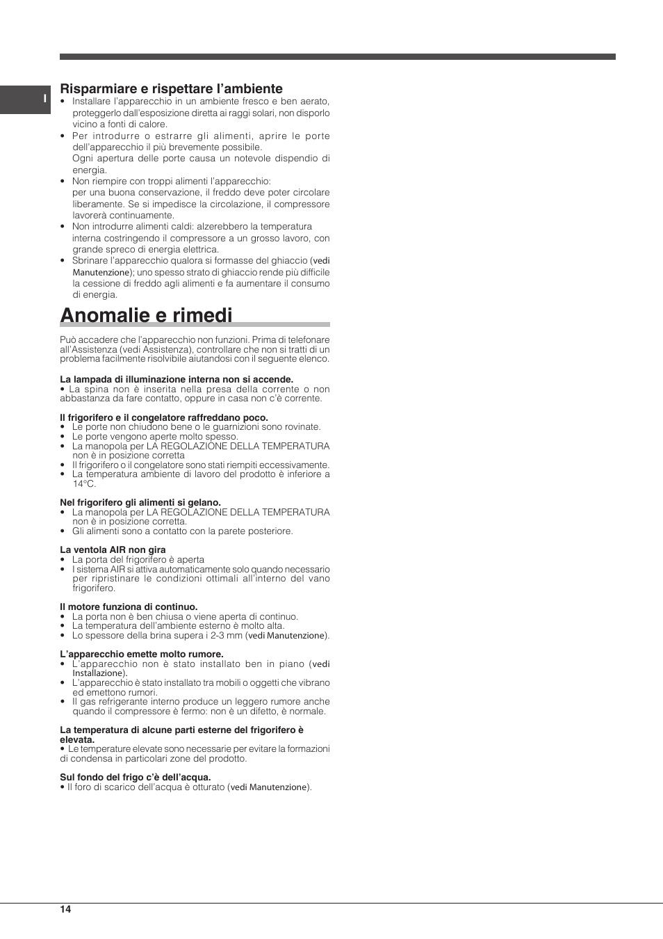 Anomalie e rimedi, Risparmiare e rispettare l’ambiente | Hotpoint Ariston BCB 3xx AA xx User Manual | Page 14 / 48