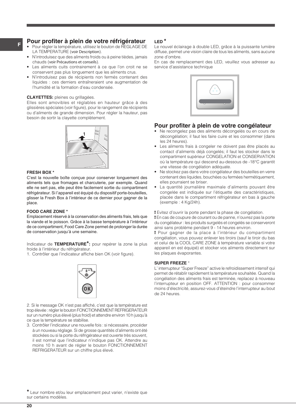 Pour profiter à plein de votre réfrigérateur, Pour profiter à plein de votre congélateur | Hotpoint Ariston BCB 3xx AA xx User Manual | Page 20 / 48