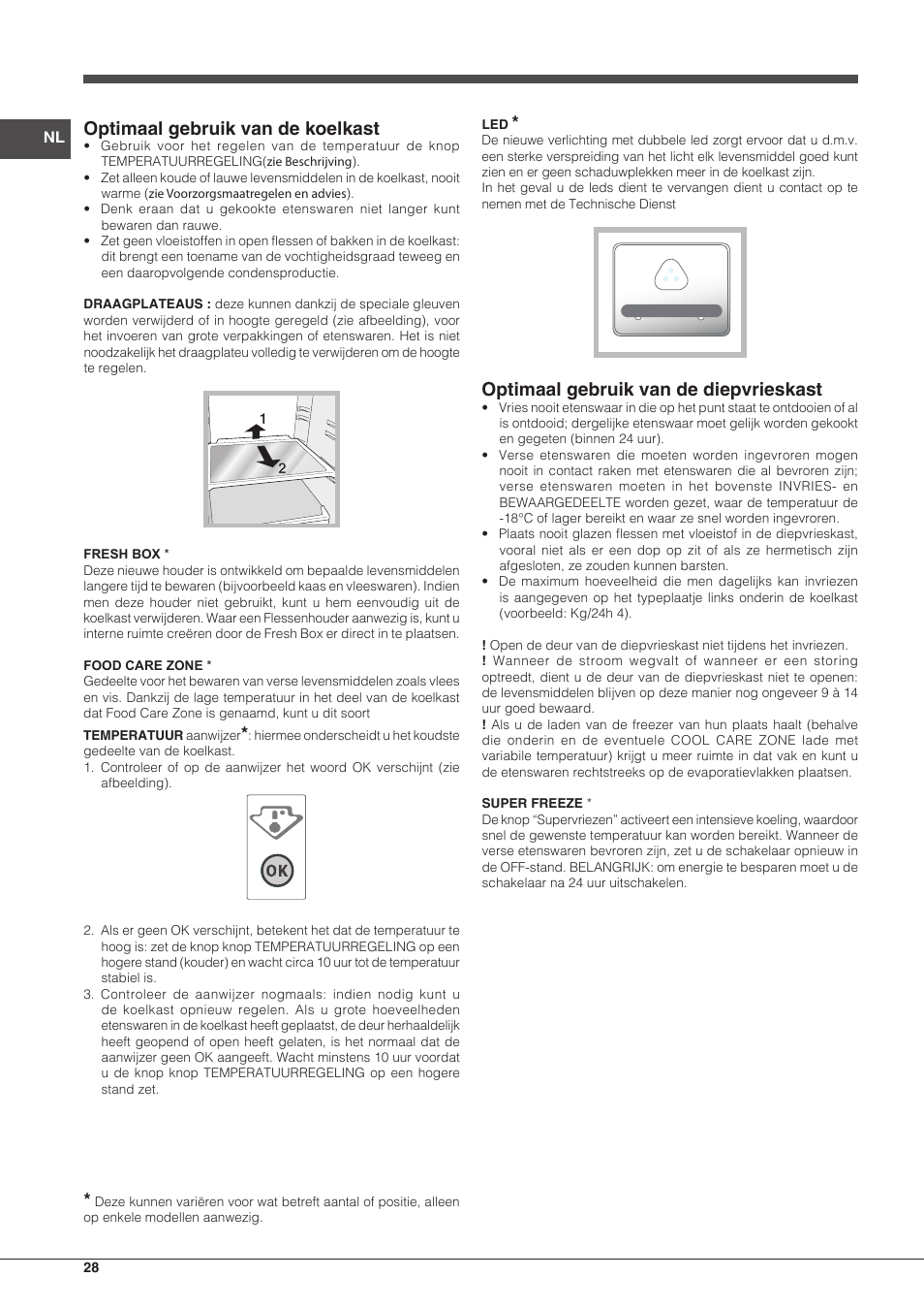 Optimaal gebruik van de koelkast, Optimaal gebruik van de diepvrieskast | Hotpoint Ariston BCB 3xx AA xx User Manual | Page 28 / 48