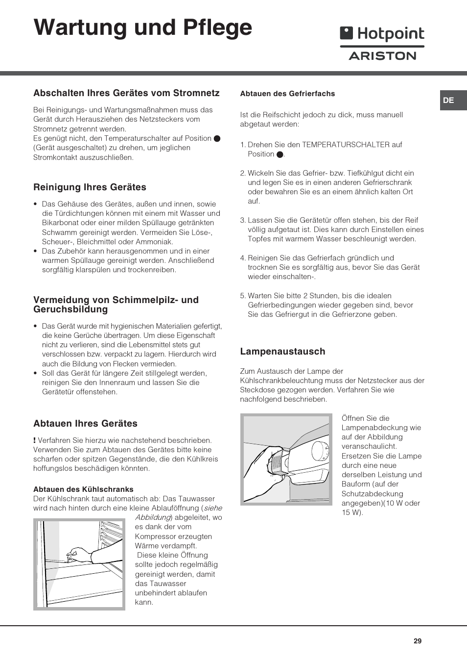 Wartung und pflege | Hotpoint Ariston Una Porta BSZ 2321 User Manual | Page 29 / 40