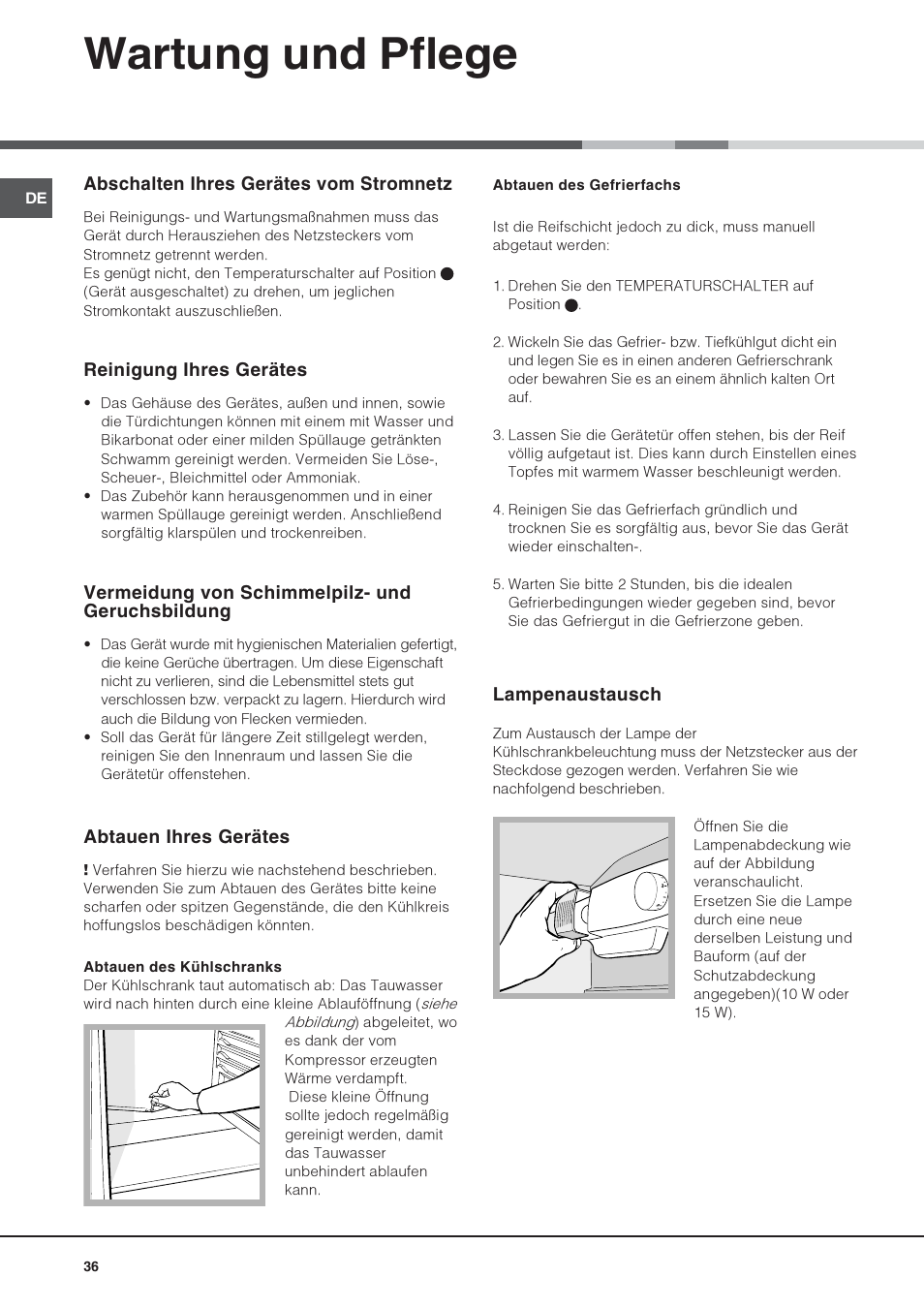 Wartung und pflege | Hotpoint Ariston Una Porta BSZ 2332 User Manual | Page 36 / 48