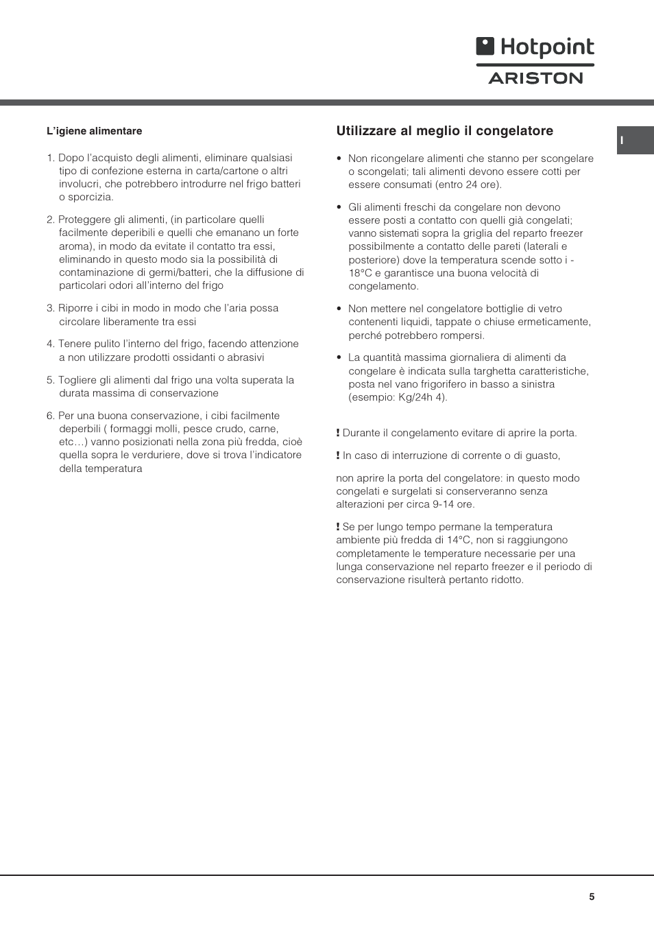 Utilizzare al meglio il congelatore | Hotpoint Ariston Una Porta BSZ 2332 User Manual | Page 5 / 48