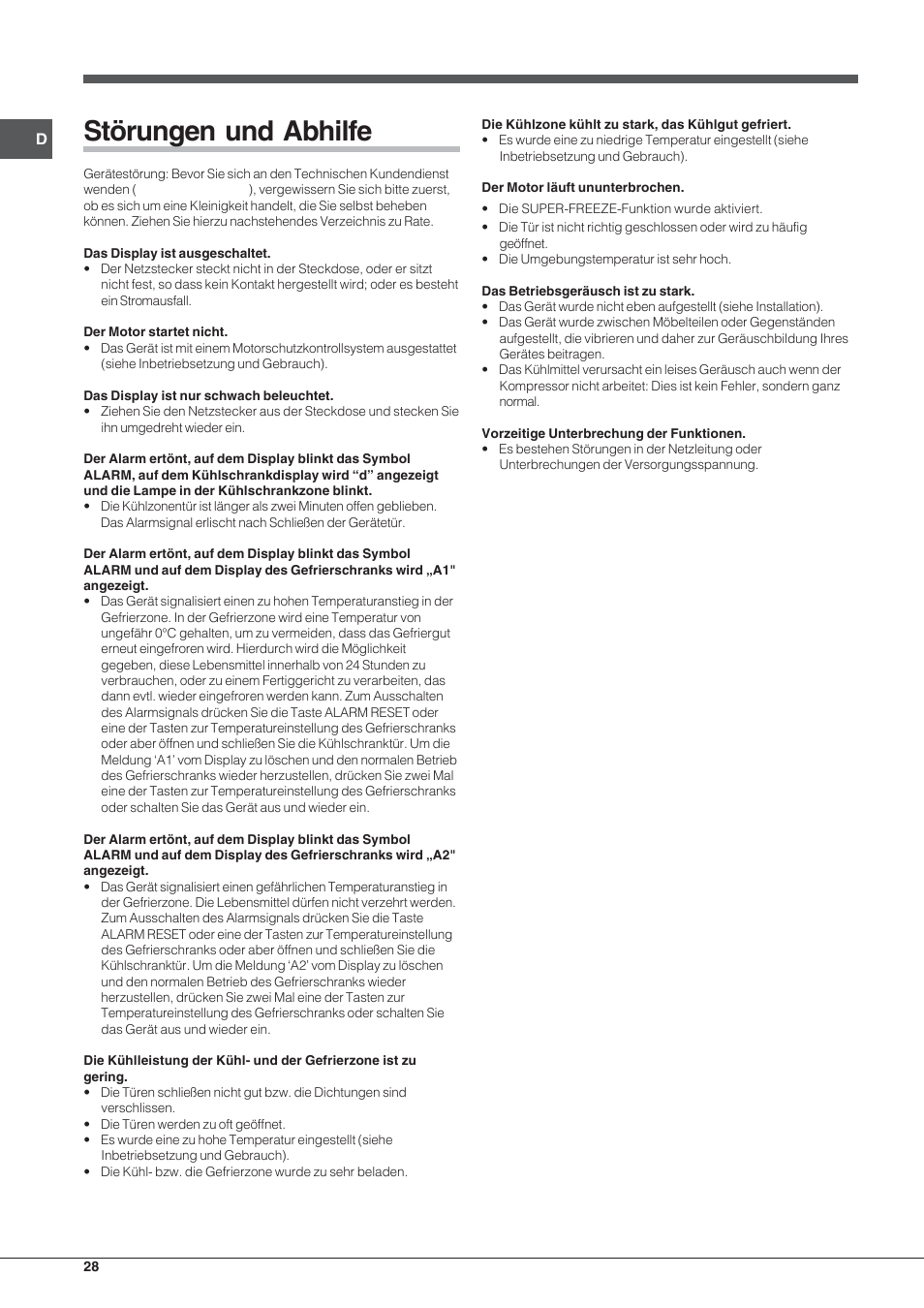 Störungen und abhilfe | Hotpoint Ariston UPSY 1722 F J User Manual | Page 28 / 52