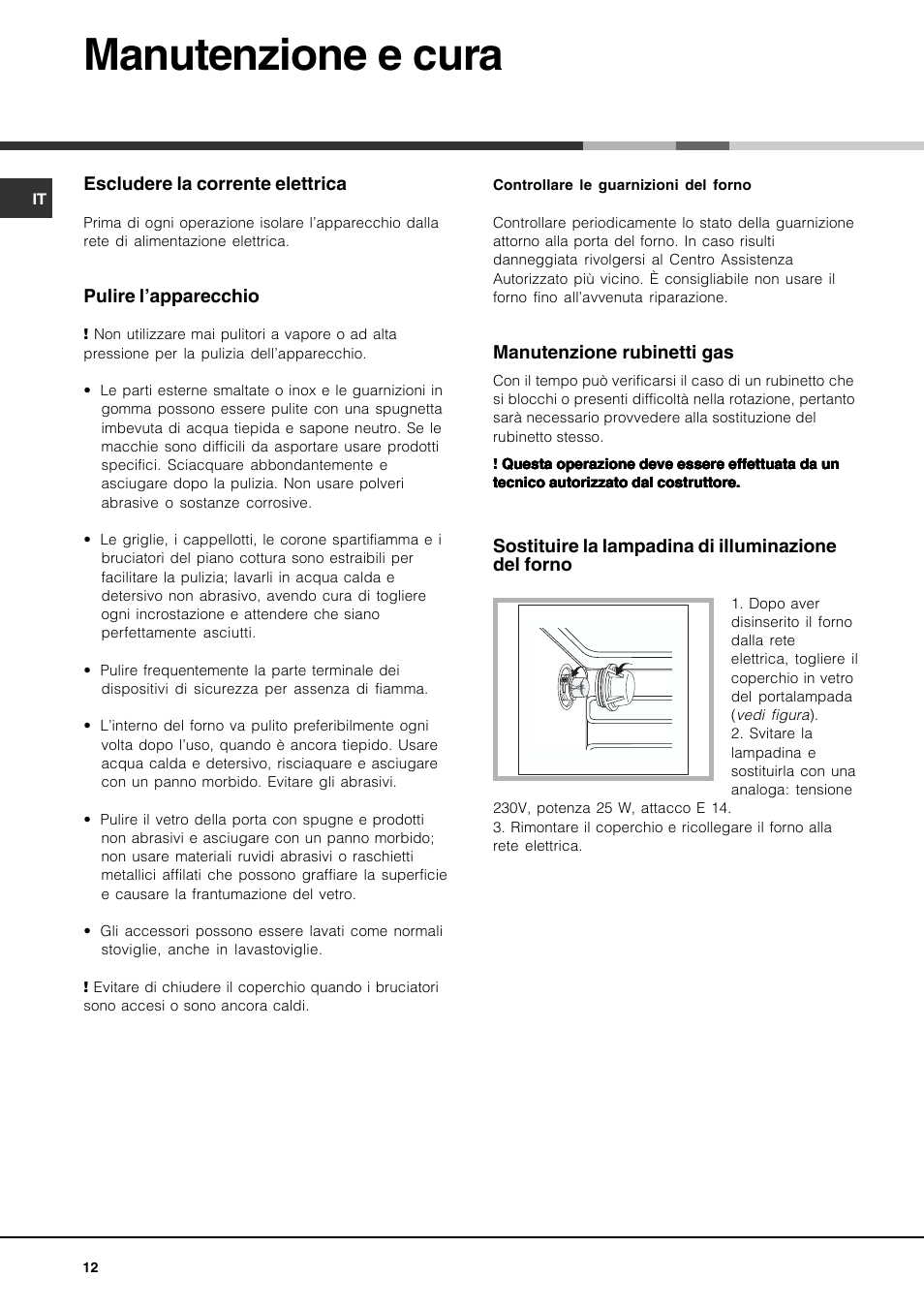 Manutenzione e cura | Hotpoint Ariston CP97SG1-HA User Manual | Page 12 / 64