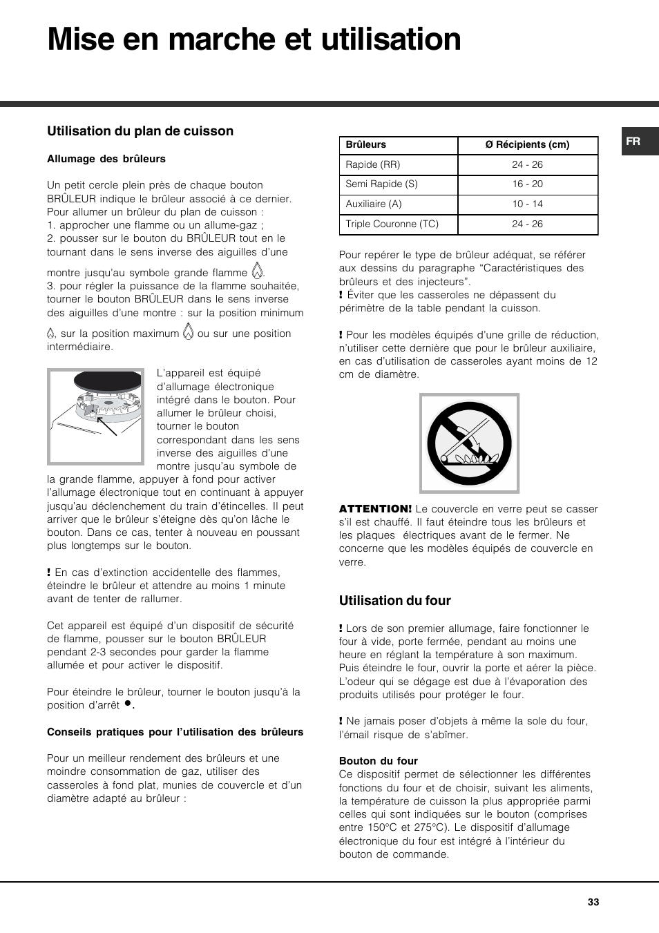 Mise en marche et utilisation | Hotpoint Ariston CP97SG1-HA User Manual | Page 33 / 64