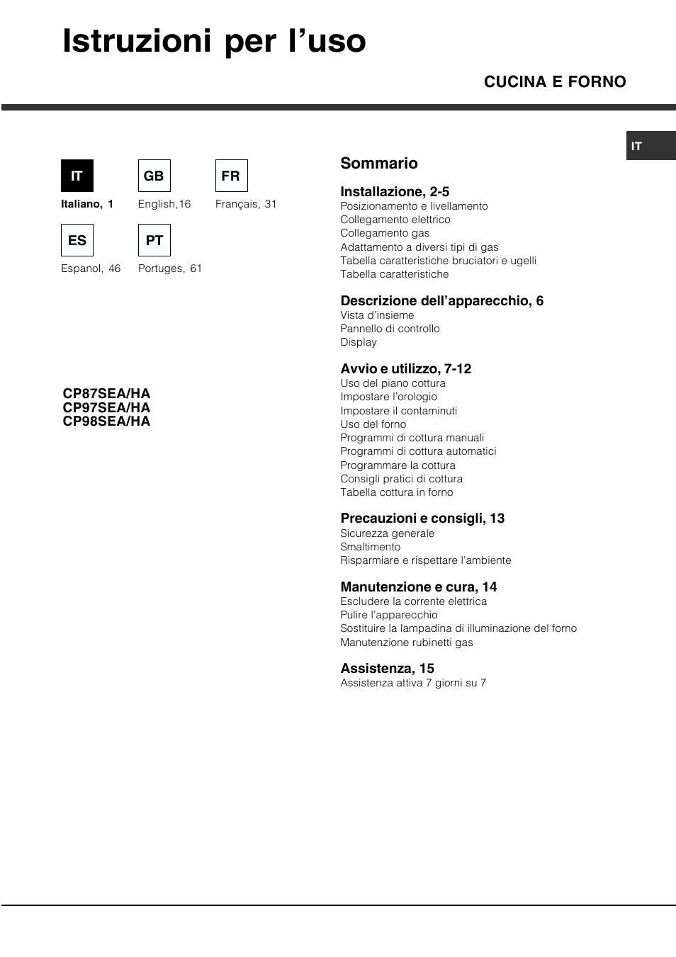 Hotpoint Ariston CP97SEA-HA User Manual | 76 pages