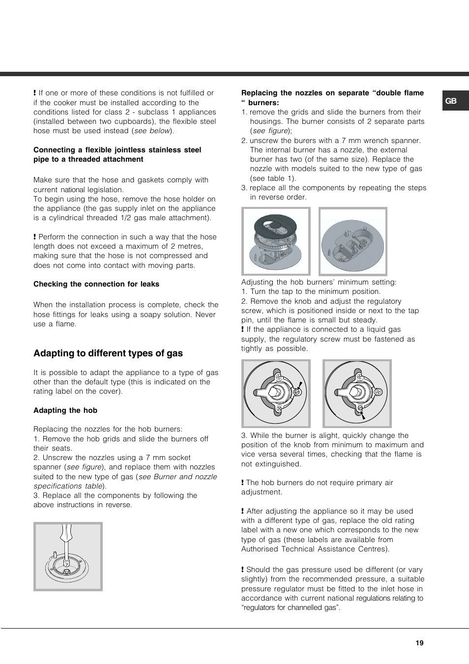 Adapting to different types of gas | Hotpoint Ariston CP97SEA-HA User Manual | Page 19 / 76