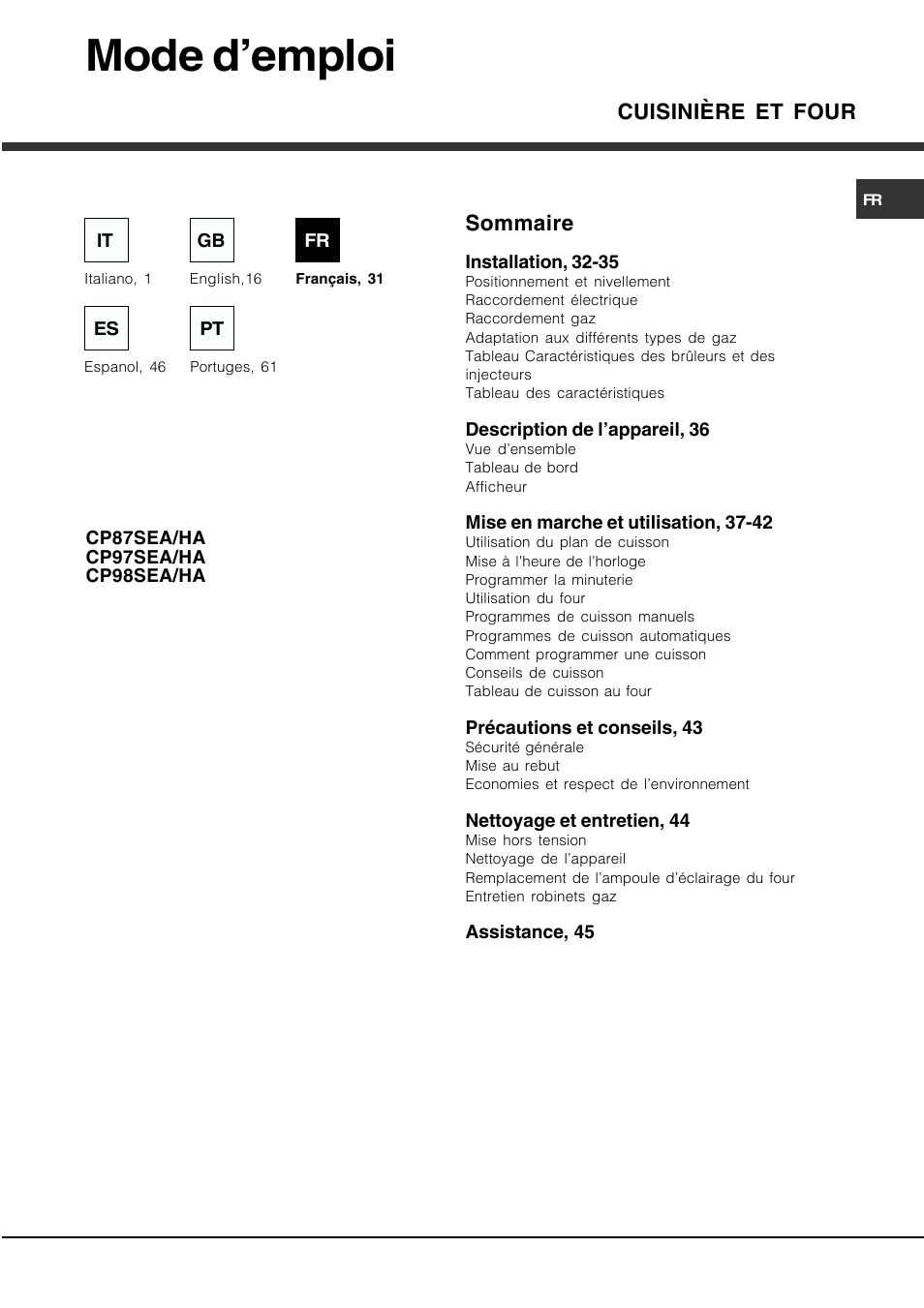 Mode d’emploi | Hotpoint Ariston CP97SEA-HA User Manual | Page 31 / 76